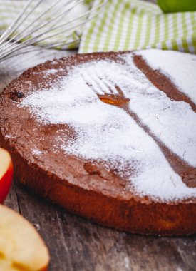 Pasta elma ve armut ahşap rustik tablosundaki ile. Yakın çekim