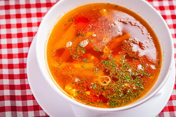 Soupe Italienne Minestrone Avec Pâtes Légumes Gros Plan — Photo