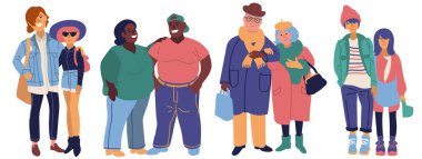 Beyaz arka plan üzerinde izole düz tarzda insanların renkli çeşitli grup