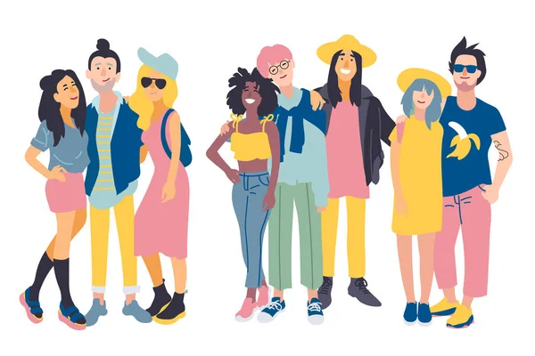 Coloré Groupe Diversifié Personnes Dans Style Plat Isolé Sur Fond — Image vectorielle