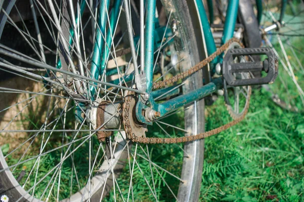 Old Rusty Bicycle Leaned Wall Country Walk Relaxing Journey — Stock Photo, Image