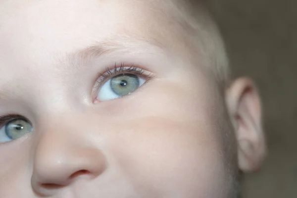 Fragment Face Little Boy His Eyes Looking Side Cunning Squint — Stock Photo, Image