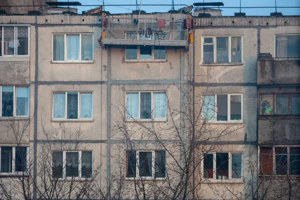 Blick Auf Die Fassade Eines Benachbarten Plattenbaus Die Fassade Soll — Stockfoto