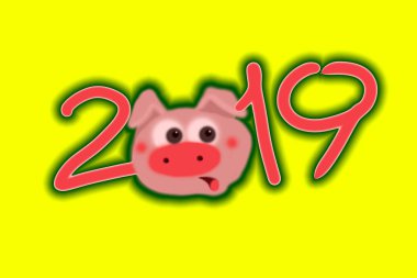 Bir hızlı basit kroki, kartpostal, kroki, kroki yılbaşı kutlamak için davet için. Domuz yerine sayı 0 sayısını 2019 kafa ile bir tatlı sürpriz.