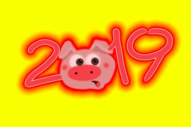 Bir hızlı basit kroki, kartpostal, kroki, kroki yılbaşı kutlamak için davet için. Domuz yerine sayı 0 sayısını 2019 kafa ile bir tatlı sürpriz.