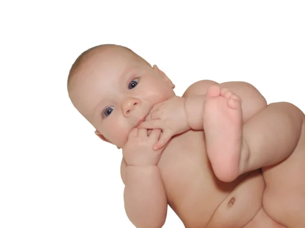 Bebezinho Anda Costas Bebê Toma Banhos Sol Esfolado Ela Chupa — Fotografia de Stock