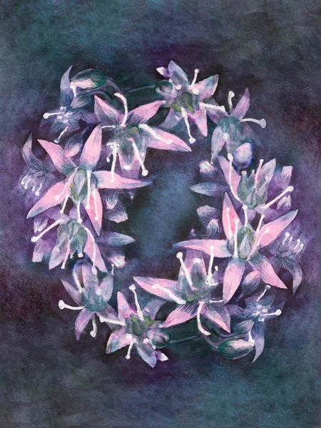 Buquê Belas Pequenas Flores Fluorescentes Colocado Forma Círculo Oval Cartão — Fotografia de Stock