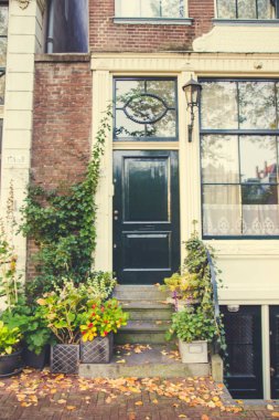 Amsterdam şehir merkezi, tipik Hollanda binaları.