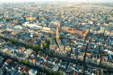 Panoramic aerial view of Amsterdam, Netherlands. View over historic part of Amsterdam/