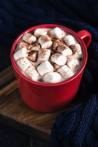 Hot winter or autumn drink. Hot chocolate or cocoa, marshmallow