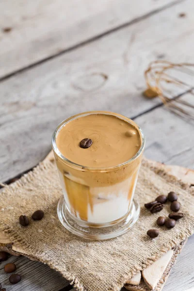 Coffee trend - dalgona coffee, whipped instant coffee. cream coffee, iced coffee
