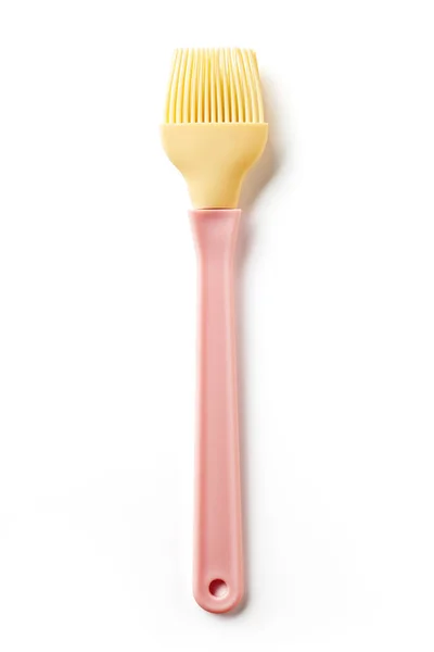 Cepillo Silicona Rosa Amarillo Aislado Sobre Fondo Blanco Vista Superior — Foto de Stock