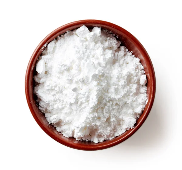 Bowl Powder Sugar Isolated White Background Top View — Stock Photo, Image