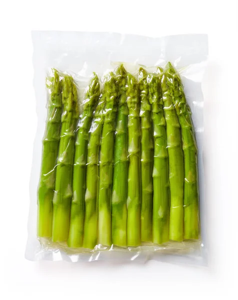 Fresh Asparagus Vacuum Sealed Rady Sous Vide Cooking Isolated White — Stock Photo, Image