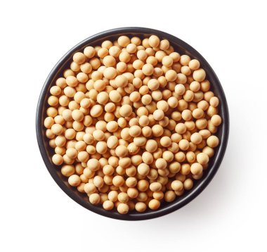 Beyaz arka planda izole edilmiş soya fasulyesi kasesi.