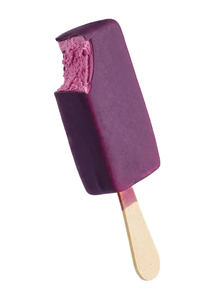Bitten Purple Ice Cream Bar Forest Berry Taste Stick Isolated — Stock Photo, Image