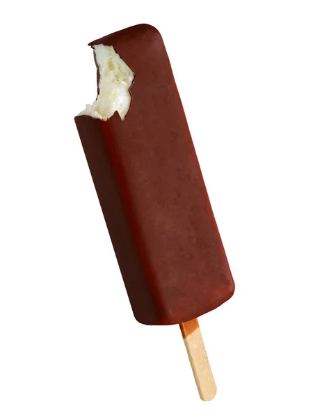 Bitten Dark Chocolate Glazed Ice Cream Bar Stick Isolated White — Stock Photo, Image