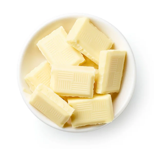 Белая Миска Белого Шоколада Белом Фоне Вид Сверху — стоковое фото