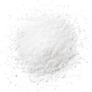 Beyaz arka planda izole edilmiş beyaz kase sitrik asit, üst görünüm