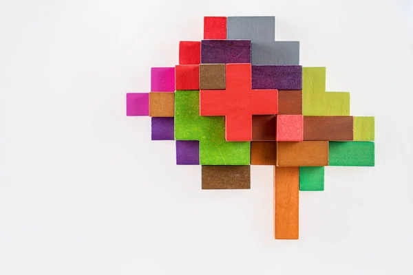 El cerebro humano está hecho de bloques de madera multicolores . —  Fotos de Stock