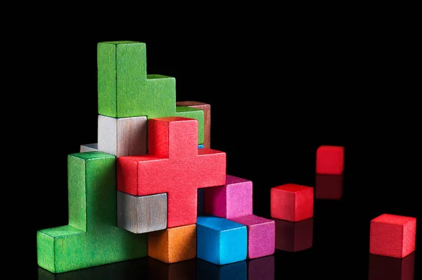 Abstract Construction Wooden Blocks Tetris Shapes Concept Logical Thinking Geometric — Stock Photo, Image
