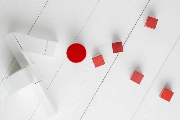 Blocchi Legno Rosso Bianco Sfondo Bianco Legno Vista Dall Alto — Foto Stock