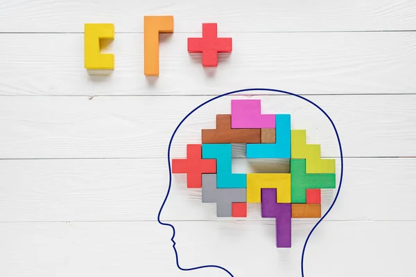 Nsan Beyni Çok Renkli Ahşap Blokları Yapılır Yaratıcı Tıbbi Veya — Stok fotoğraf