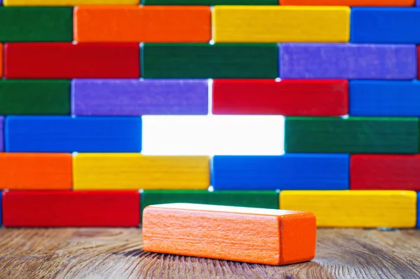 Abstract Wall Barrier Multicolored Wooden Blocks Which Light Shines Success — Stock Photo, Image