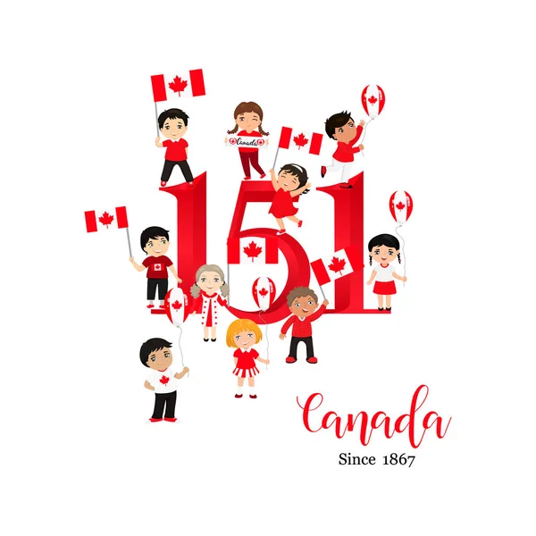 Happy Canada Day Plakat Juli Vektor Illustration Grußkarte Kinder Logo — Stockvektor