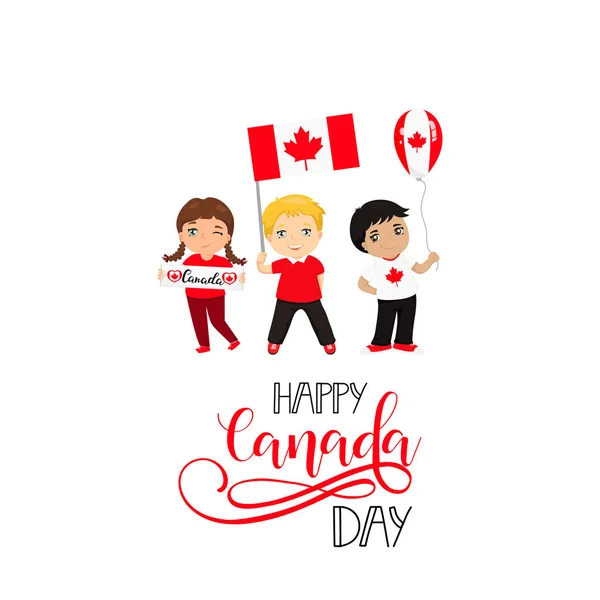 Happy Canada Day Plakat Juli Vektor Illustration Grußkarte Kinder Logo — Stockvektor