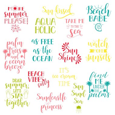 Yaz tatil ve tatil elle çizilmiş hat ayarlayın. teklif, ifadeler ve kelimeler.