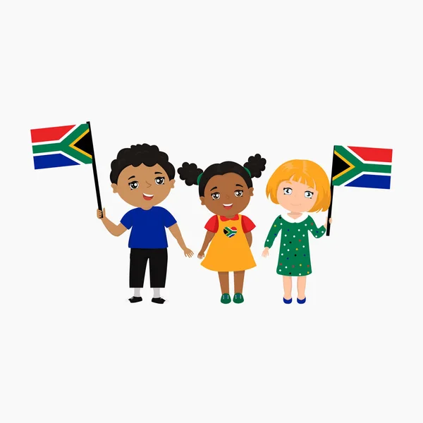 Niños Diferentes Razas Diferentes Peinados Con Las Banderas Sudáfrica Logo — Vector de stock