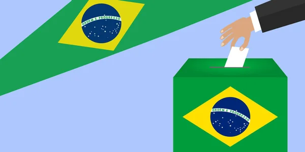 Conceito de voto no Brasil. Bandeira nacional e urna . —  Vetores de Stock