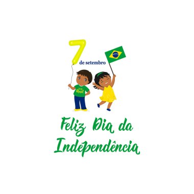 Brazil Independence Day greeting card. text in portuguese: Happy Independence Day, September 7. graphic design to the Brazil holiday, kids icon, children logo clipart