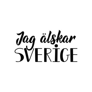 İsveçli metin: İsveç seviyorum. Yazı. vektör çizim. el ilanı, afiş ve posterler Modern hat için öğe.