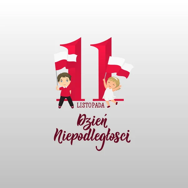 Happy Den Nezávislosti Polska Blahopřání Děti Logo Text Polštině Den — Stockový vektor