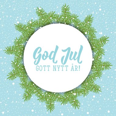 Noel kartı. İsveçli metin: neşeli Noel. Yeni Yılınız Kutlu Olsun. Yazı. vektör çizim. el ilanı, afiş ve posterler Modern hat için öğe. Tanrı'nın Temmuz.