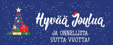 Noel kartı. Fin metin: neşeli Noel. Yeni Yılınız Kutlu Olsun. Yazı. vektör çizim. el ilanı, afiş ve posterler Modern hat için öğe.