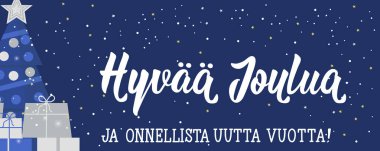 Noel kartı. Fin metin: neşeli Noel. Yeni Yılınız Kutlu Olsun. Yazı. vektör çizim. el ilanı, afiş ve posterler Modern hat için öğe.