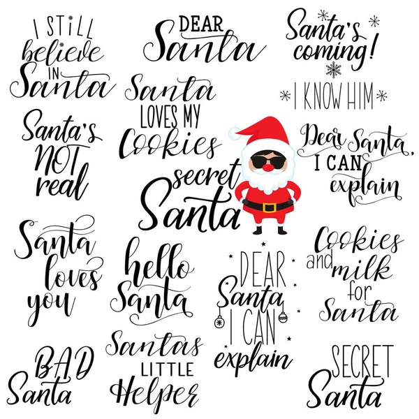 Conjunto Letras Mano Santa Inscripción Tarjeta Felicitación Vacaciones Invierno Caligrafía — Archivo Imágenes Vectoriales