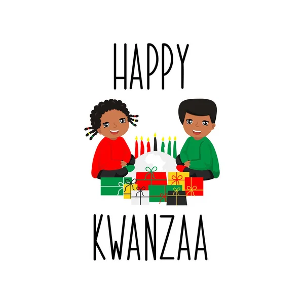Happy Kwanzaa Decorative Greeting Card Vector Illustration Lettering Kids Logo — Stock Vector