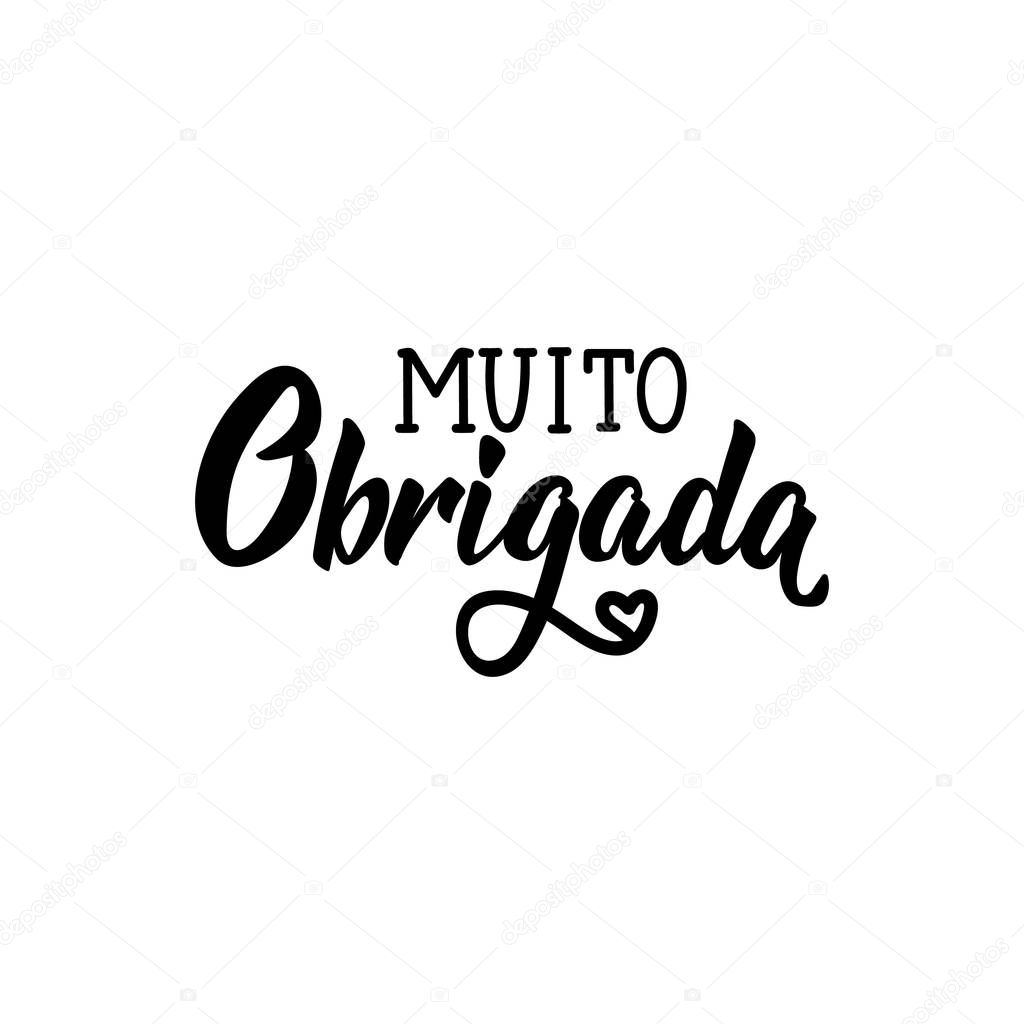 Thank you lettering card. Translation from portuguese - Thank you very much. Muito obrigado. Perfect design for greeting cards, posters, T-shirts, banners, print invitations.