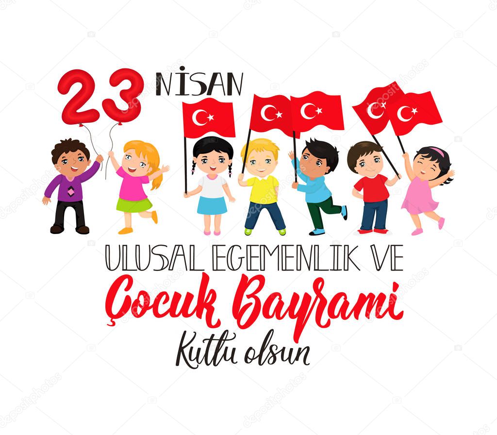 Vector illustration of the cocuk baryrami 23 nisan, translation: Turkish April 23 National Sovereignty and Children's Day, graphic design to the Turkish holiday, kids