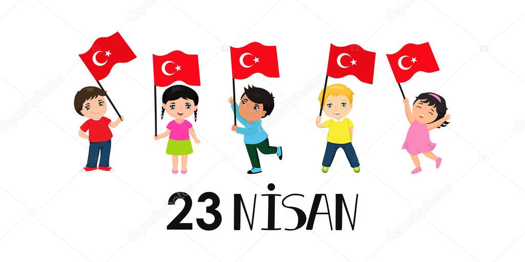 Vector illustration of the cocuk baryrami 23 nisan, translation: April 23, graphic design to the Turkish holiday, kids