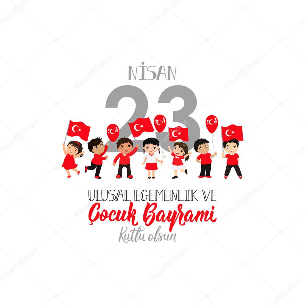 Vector illustration of the cocuk baryrami 23 nisan, translation: Turkish April 23 National Sovereignty and Children's Day, graphic design to the Turkish holiday, kids