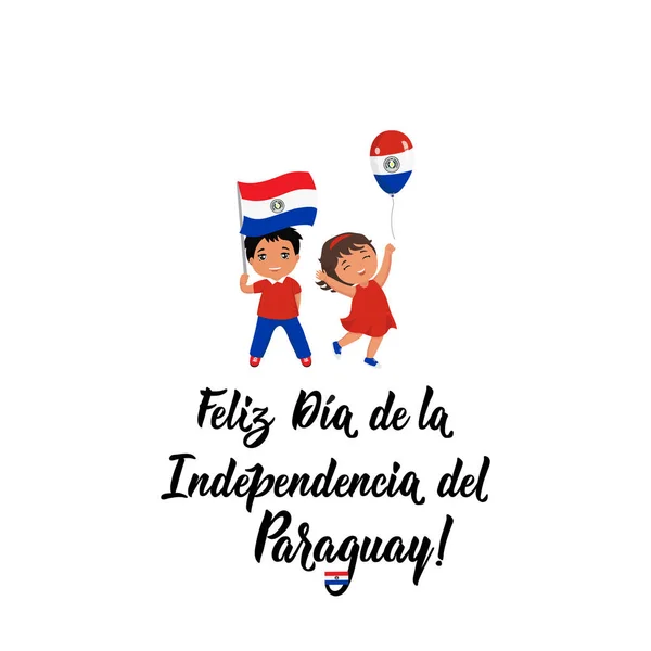 Blahopřání ke dni nezávislosti Paraguaye. text ve španělštině: šťastný den nezávislosti. 14. května a 15. logo-děti — Stockový vektor