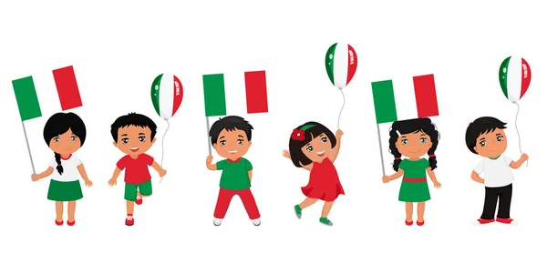 Niños con banderas italianas. Ilustración vectorial. plantilla de diseño moderno — Archivo Imágenes Vectoriales