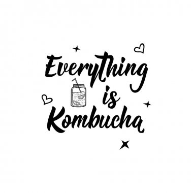 Her şey Kombucha. Vektör illüstrasyon. Yazı. Mürekkep illüstrasyon. Kombucha sağlıklı fermente probiyotik çay.