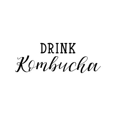İç kombucha. Vektör illüstrasyon. Yazı. Mürekkep illüstrasyon. Kombucha sağlıklı fermente probiyotik çay.