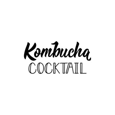 Kombucha kokteyli. Vektör illüstrasyon. Yazı. Mürekkep illüstrasyon. Kombucha sağlıklı fermente probiyotik çay.